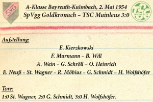 SpVgg Goldkronach – TSC Mainleus 3:0, 2. Mai 1954