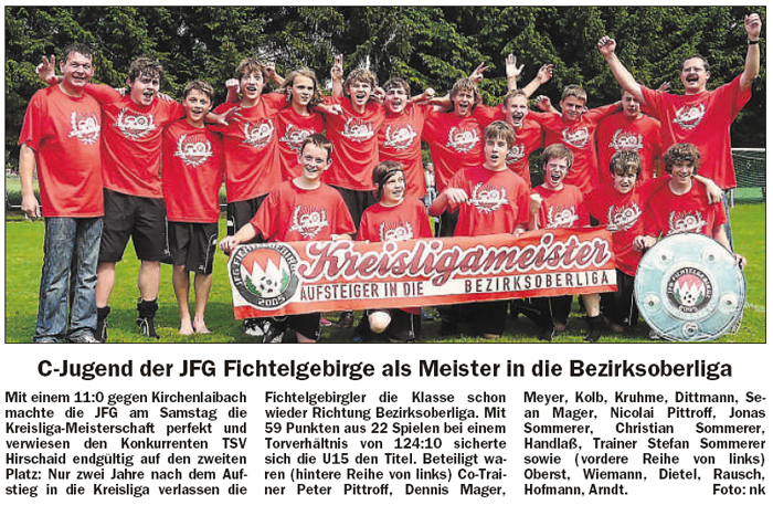 C-Junioren Kreisligameister 2009: JFG Fichtelgebirge.
